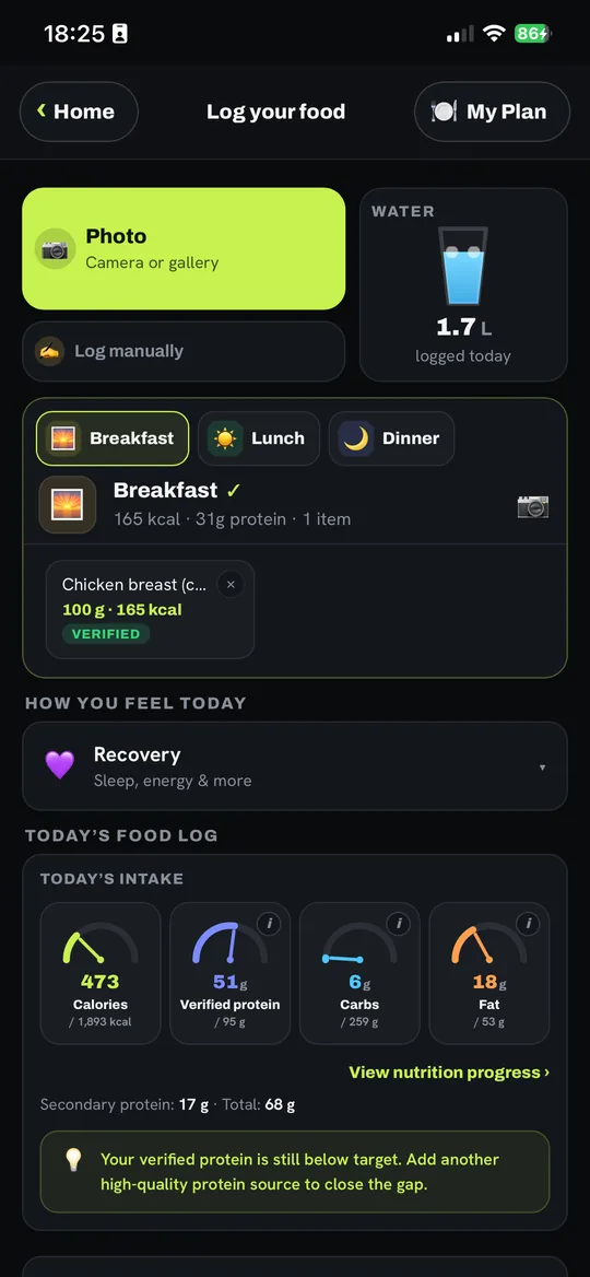 The food log in the SanoobFit app