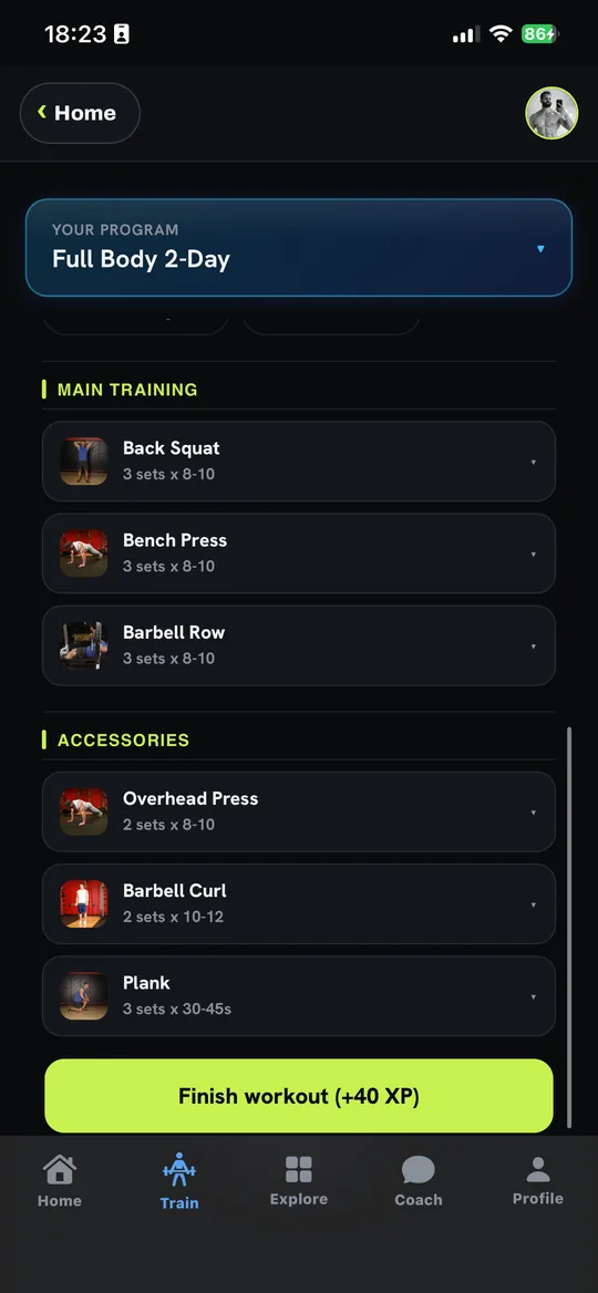 A workout in the SanoobFit app
