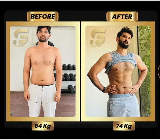 SanoobFit fat loss transformation, male, 84kg to 74kg