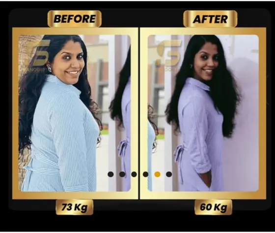SanoobFit fat loss transformation, female, 73kg to 60kg