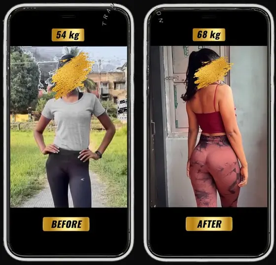 SanoobFit muscle gain transformation, female, 54kg to 68kg