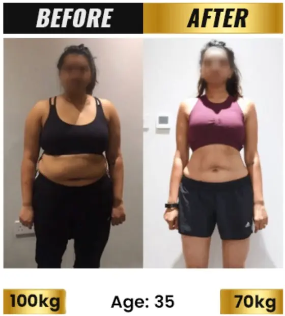 SanoobFit fat loss transformation, age 35, 100kg to 70kg
